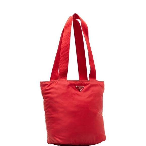 Prada Nylon Triangle Plate Logo Red Bag Tote Handbag - Picture 1 of 9